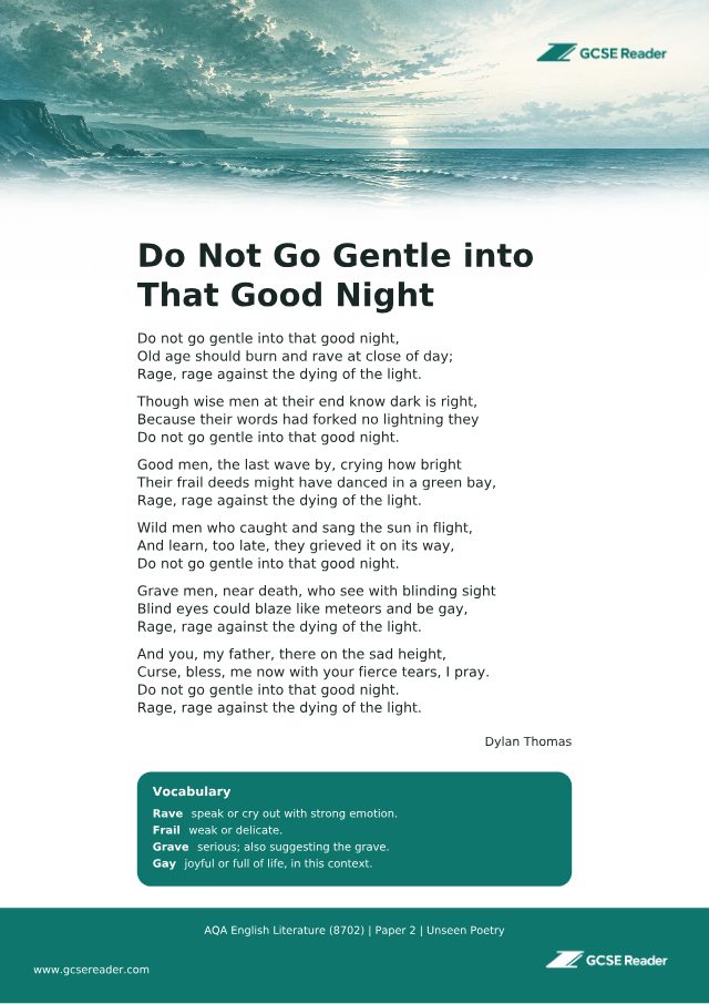 Open PDF: Do Not Go Gentle into That Good Night - Dylan Thomas